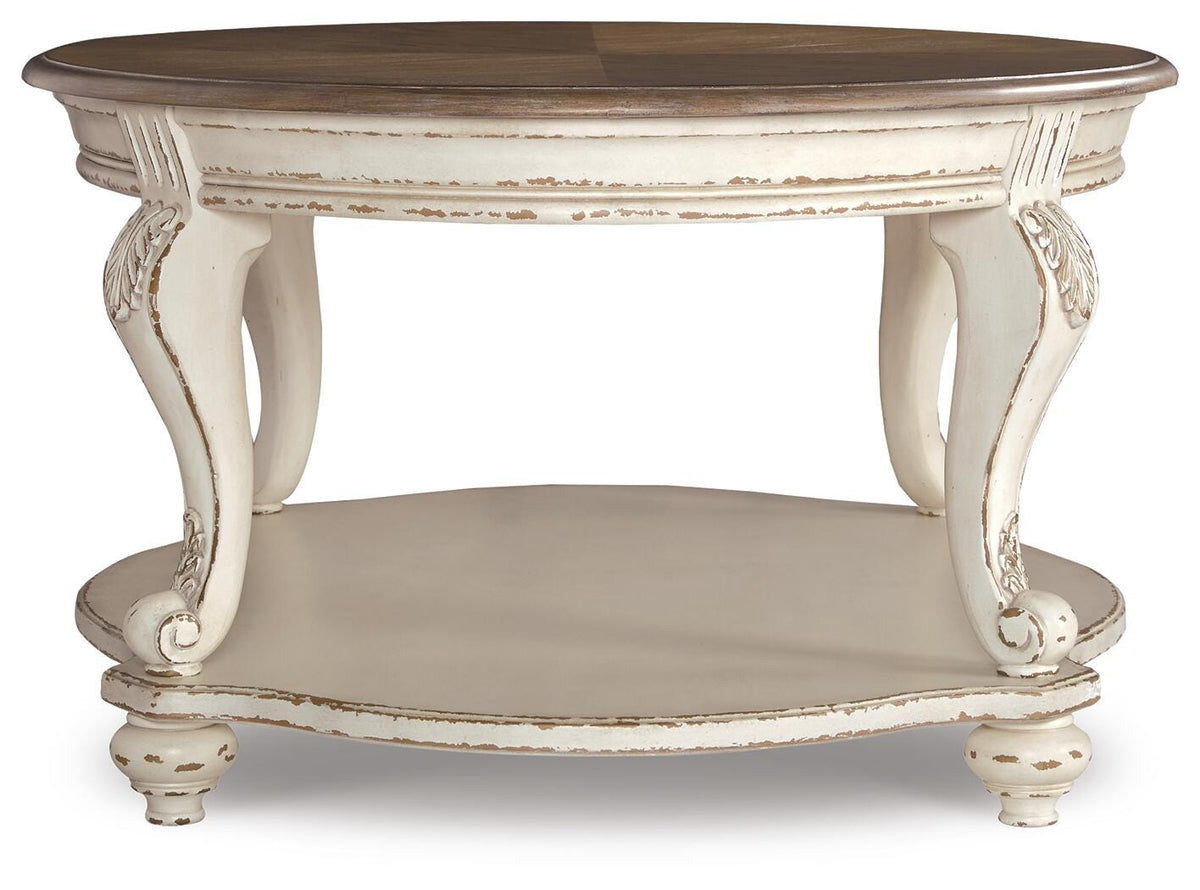 Realyn Coffee Table in White/Brown, side view