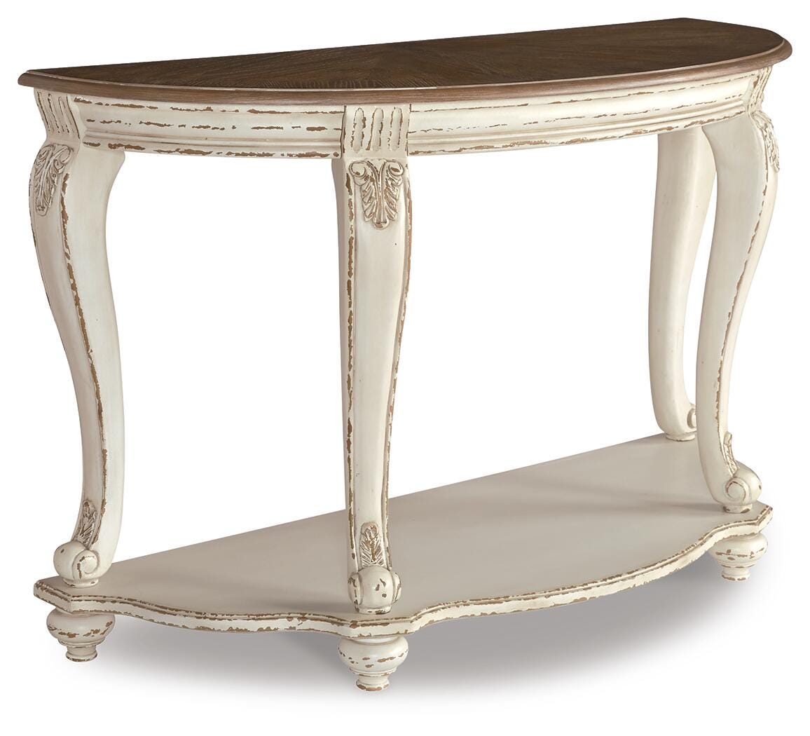 Realyn Sofa Table in White/Brown, angle view