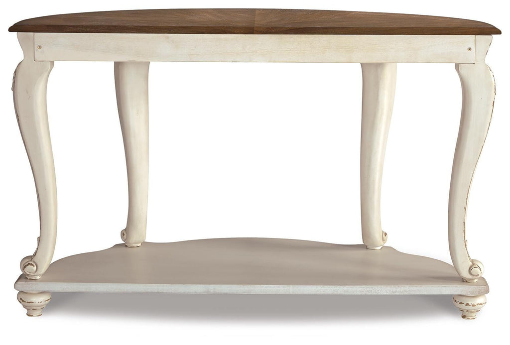 Realyn Sofa Table in White/Brown, back view