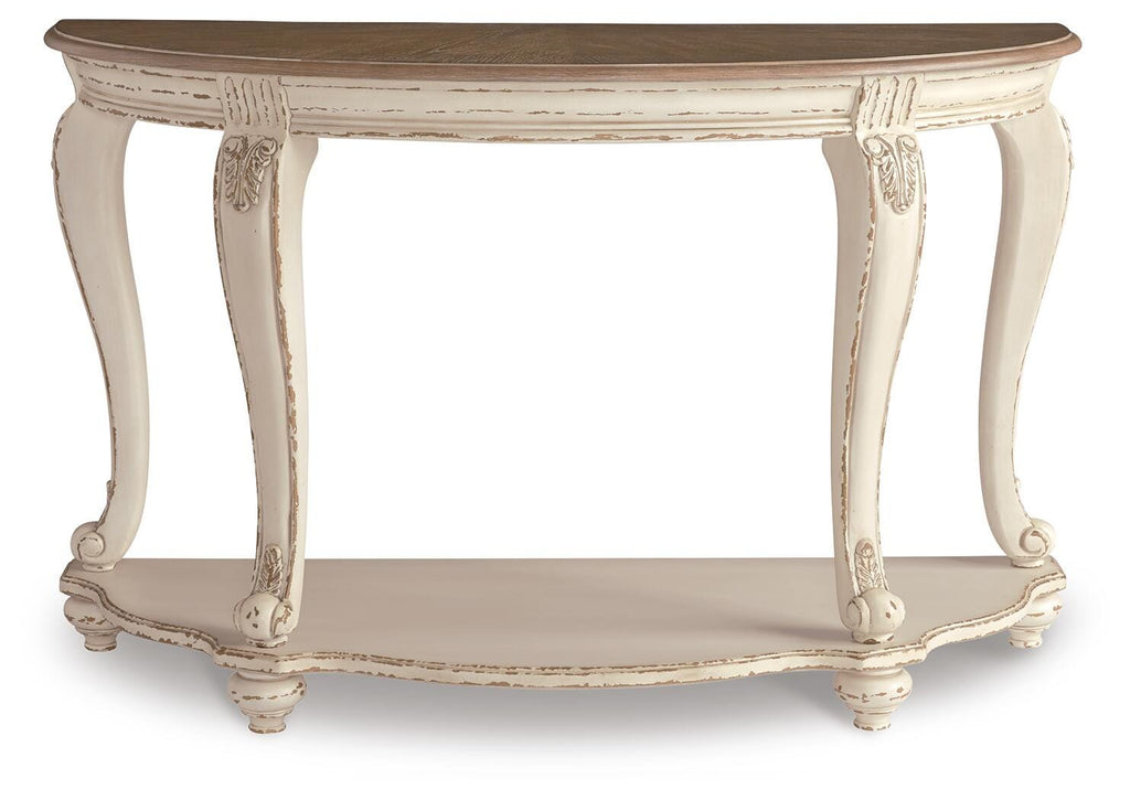 Realyn Sofa Table in White/Brown, front view