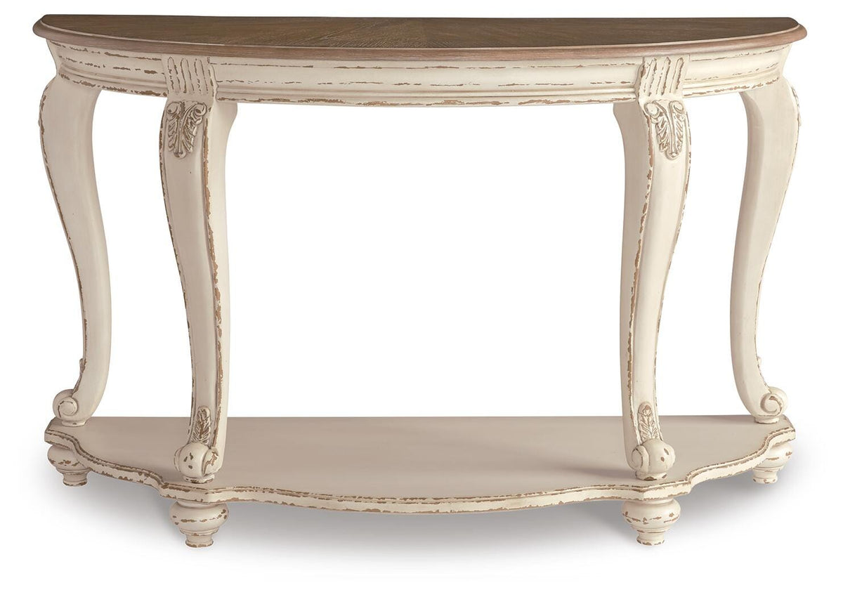 Realyn Sofa Table in White/Brown, front view