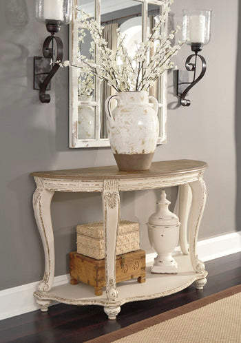 Realyn Sofa Table in White/Brown