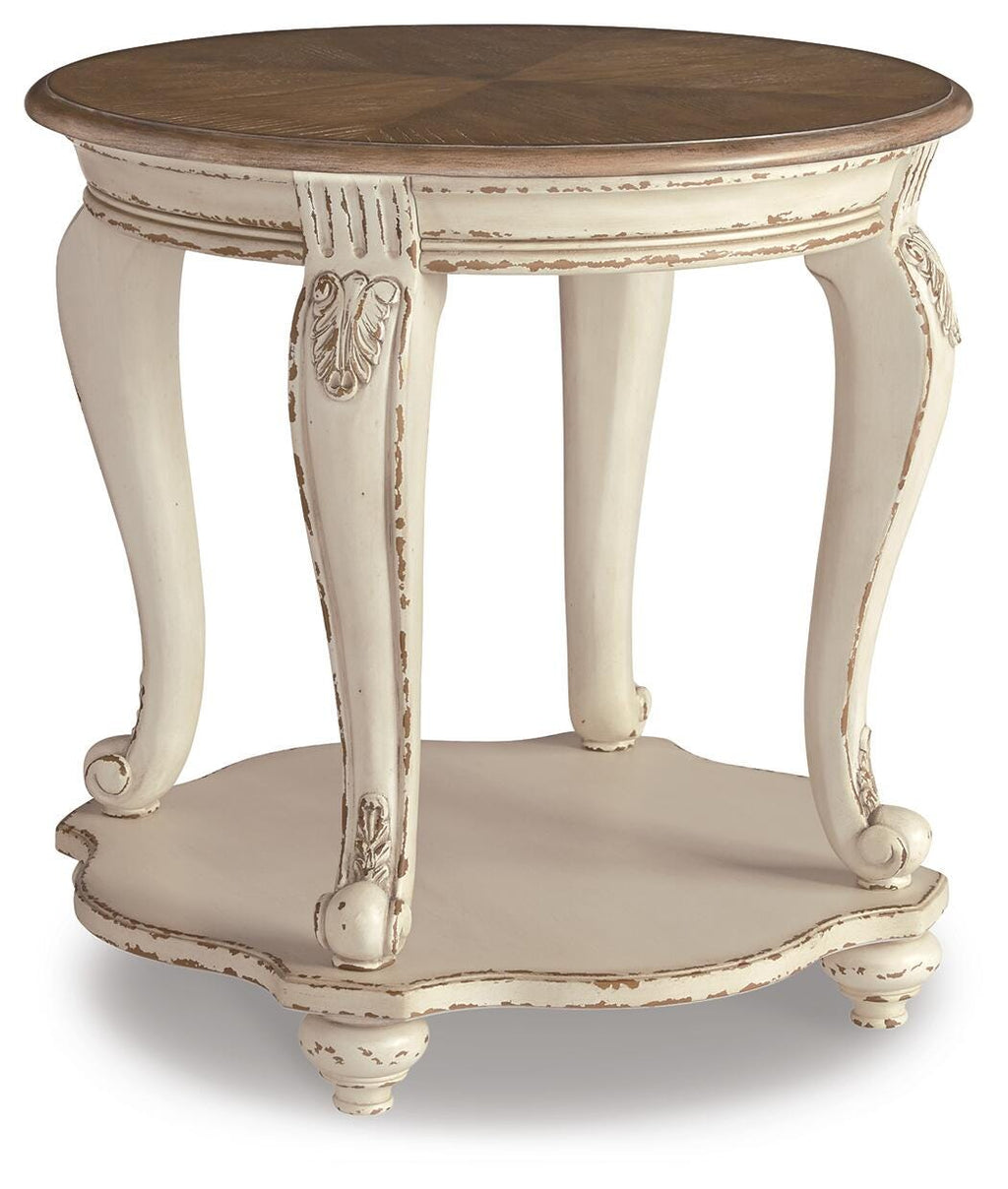 Realyn End Table in White/Brown, angle view