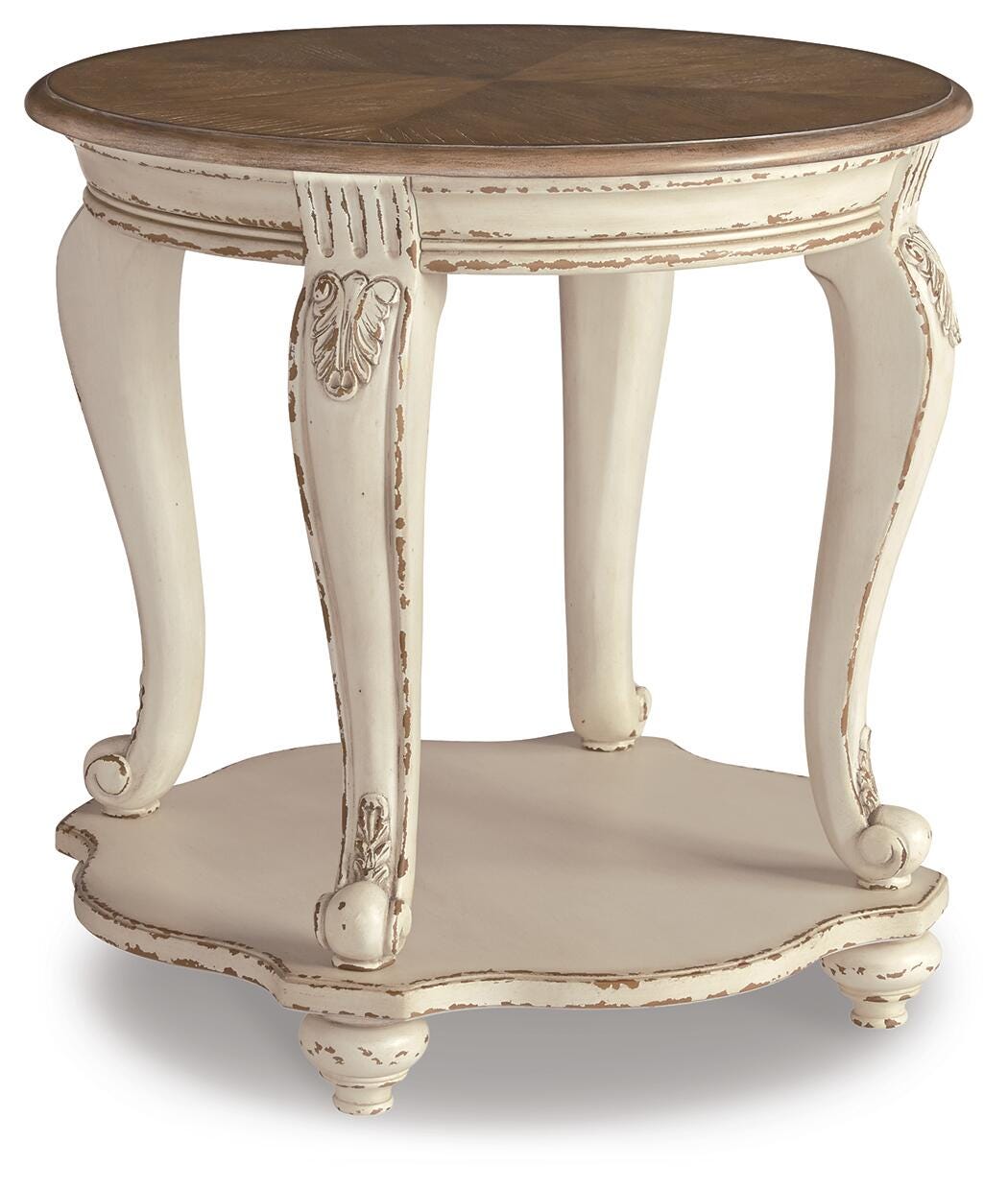 Realyn End Table in White/Brown, angle view