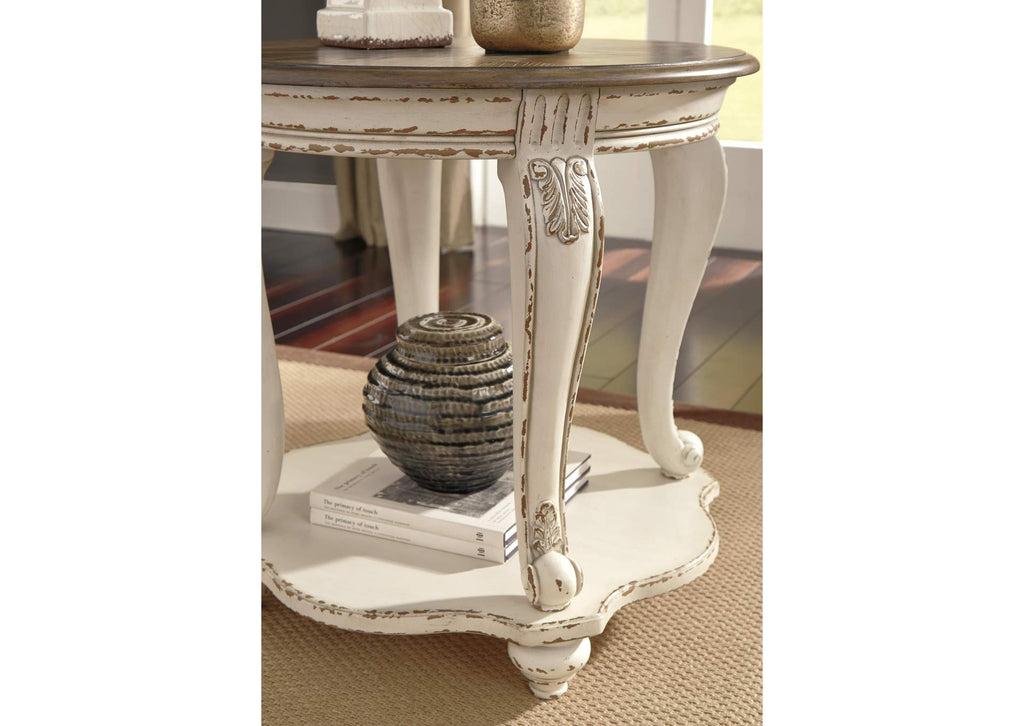 Realyn Coffee Table with 2 End Tables detail