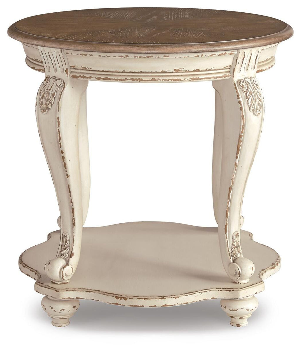Realyn End Table in White/Brown, front view