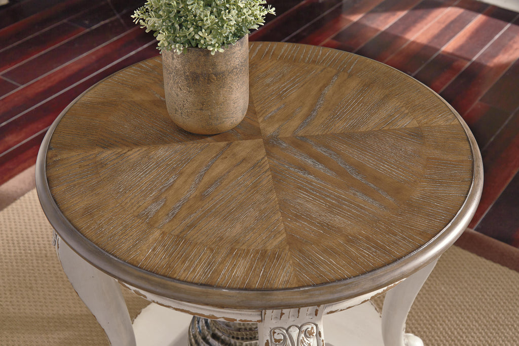 Realyn End Table in White/Brown, top view