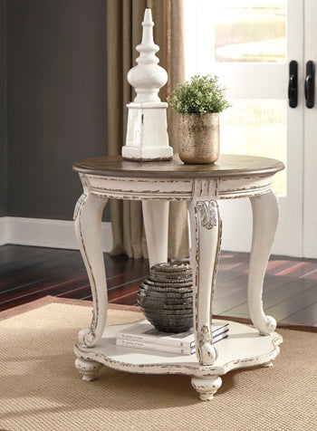 Realyn End Table in White/Brown