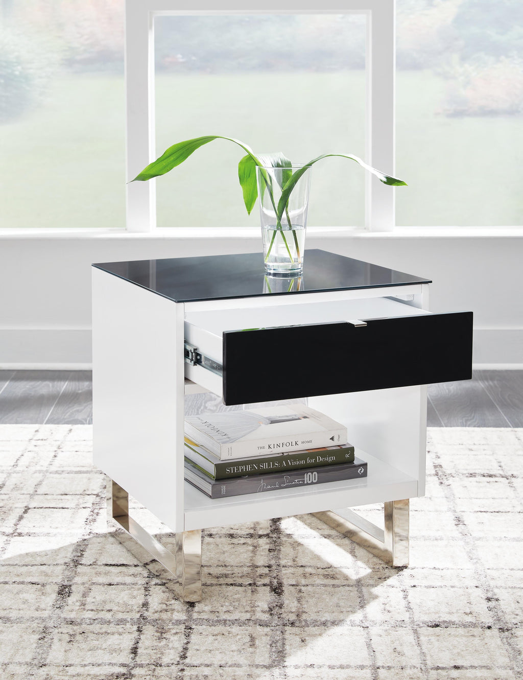 Gardoni End Table in White/Black, open view