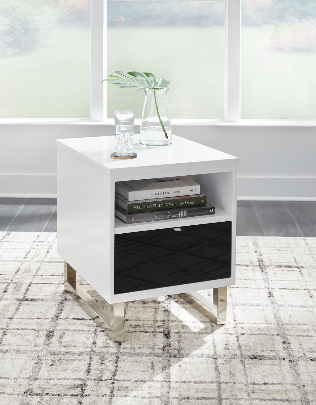 Gardoni Chairside End Table in White/Black, closed view