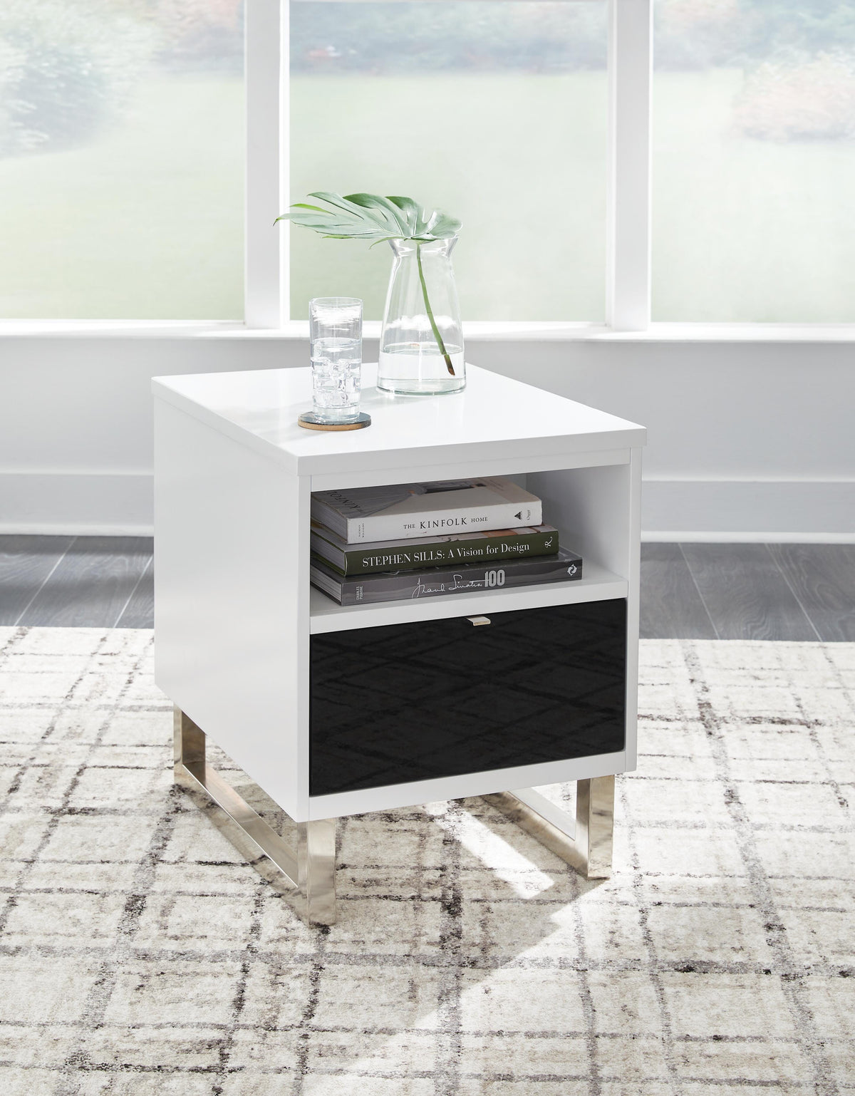 Gardoni Chairside End Table in White/Black, closed view