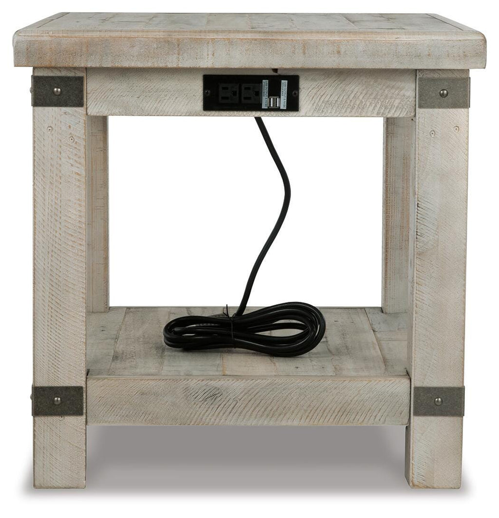 Carynhurst End Table in White Wash Gray, back view