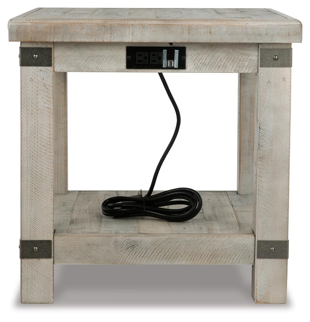 Carynhurst End Table in White Wash Gray, back view