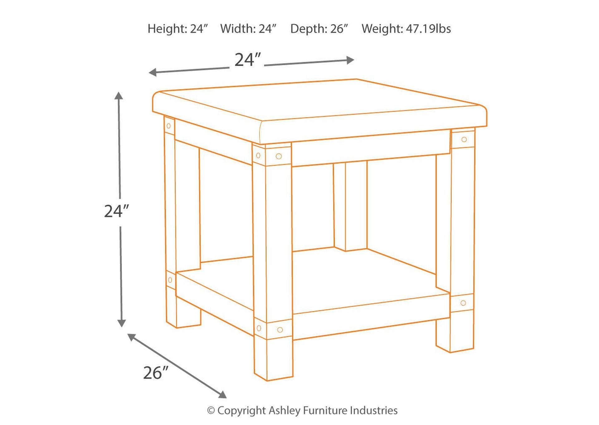 Carynhurst Coffee Table with 1 End Table dimensions