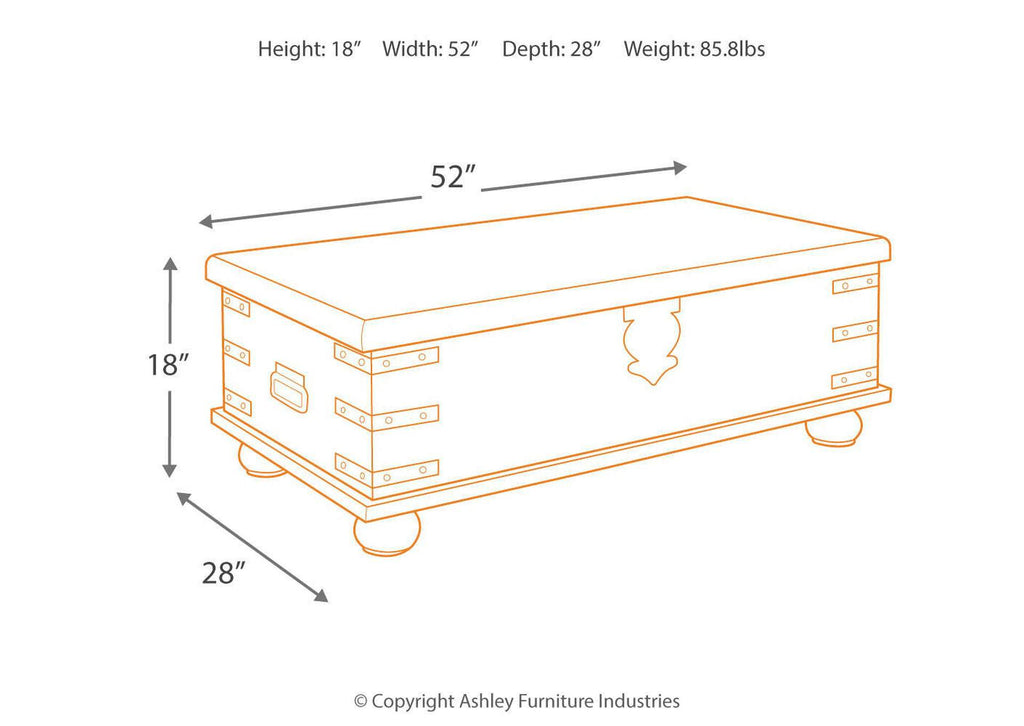 Carynhurst Coffee Table with 2 End Tables dimensions