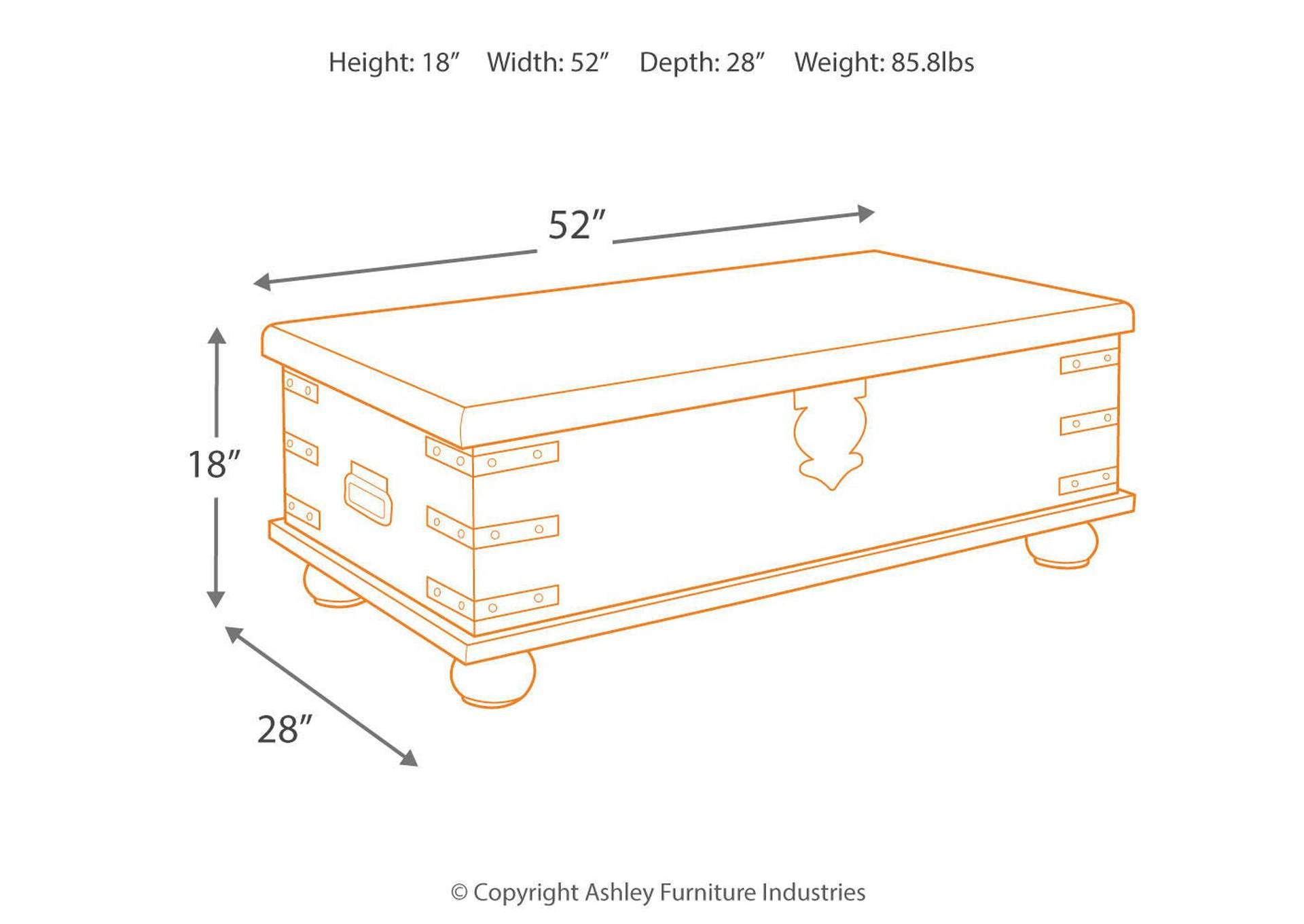 Carynhurst Coffee Table with 2 End Tables dimensions