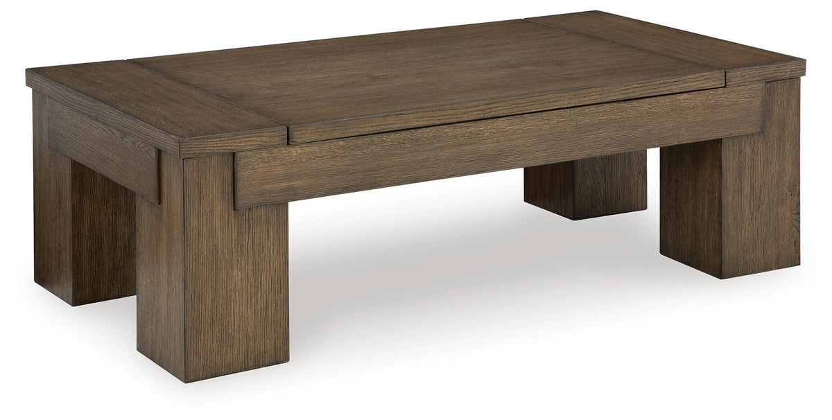 Rosswain Lift-Top Coffee Table in Warm Brown, closed view