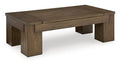 Rosswain Lift-Top Coffee Table in Warm Brown, closed view