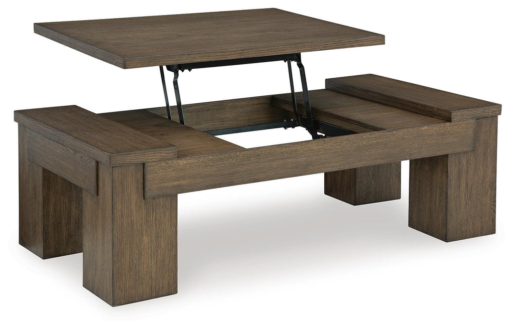 Rosswain Lift-Top Coffee Table in Warm Brown, open view