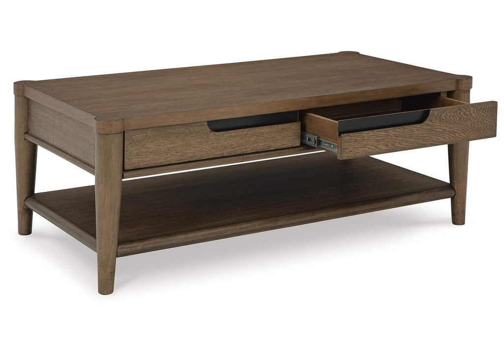 Roanhowe Coffee Table with 2 End Tables angled view