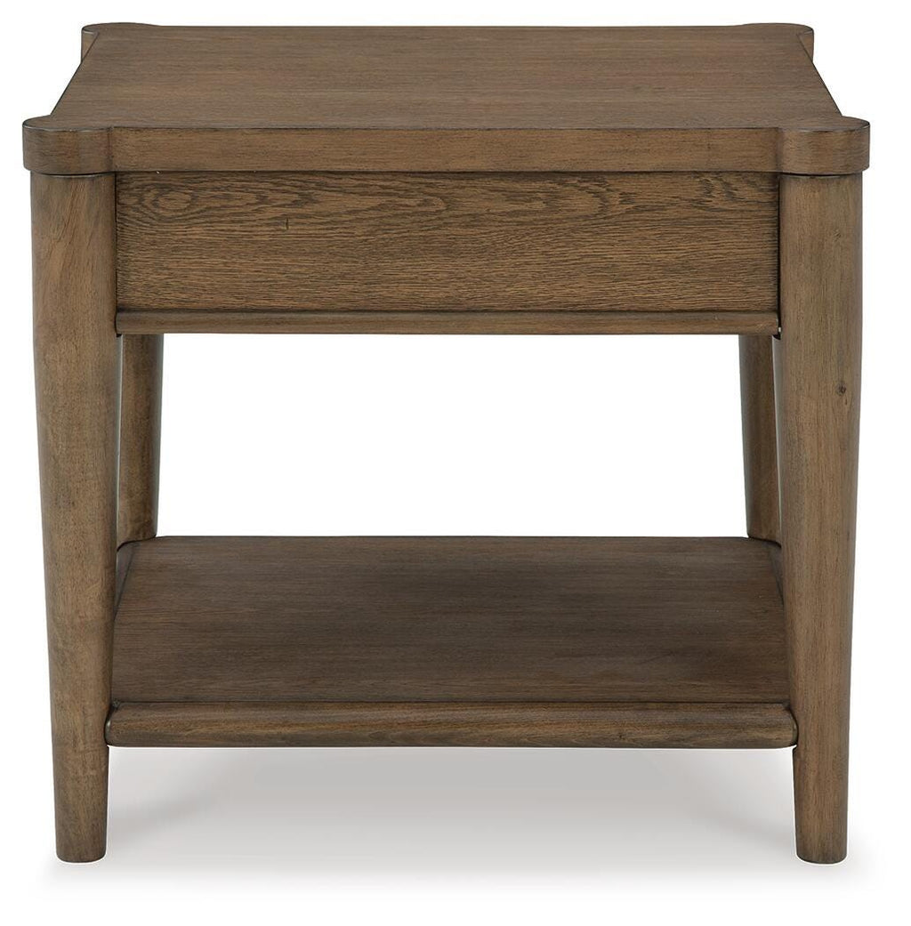 Roanhowe End Table in Brown, side view