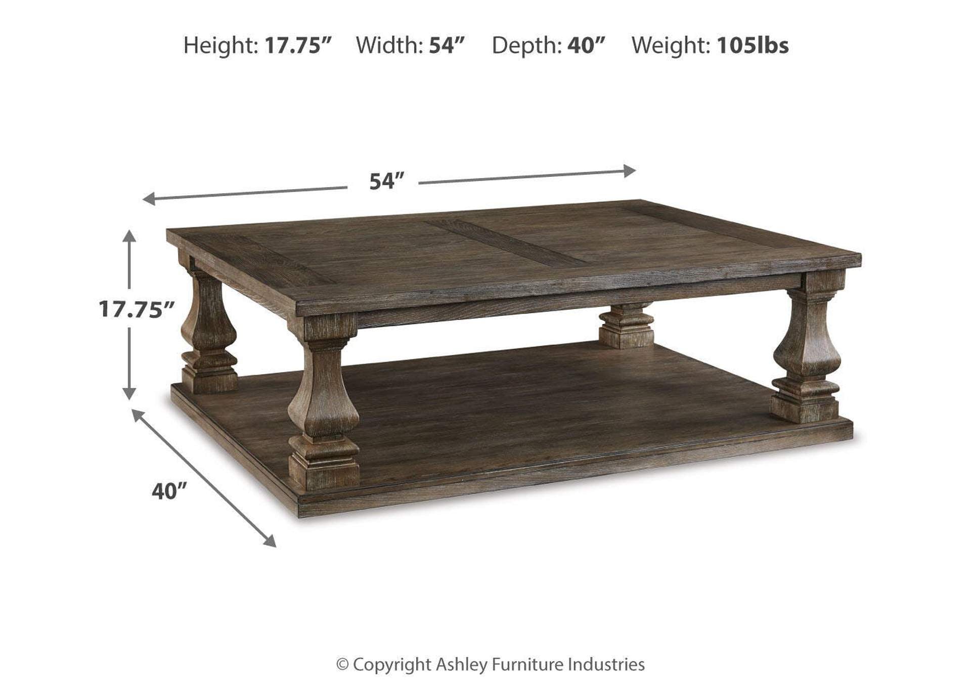Johnelle Coffee Table with 1 End Table dimensions