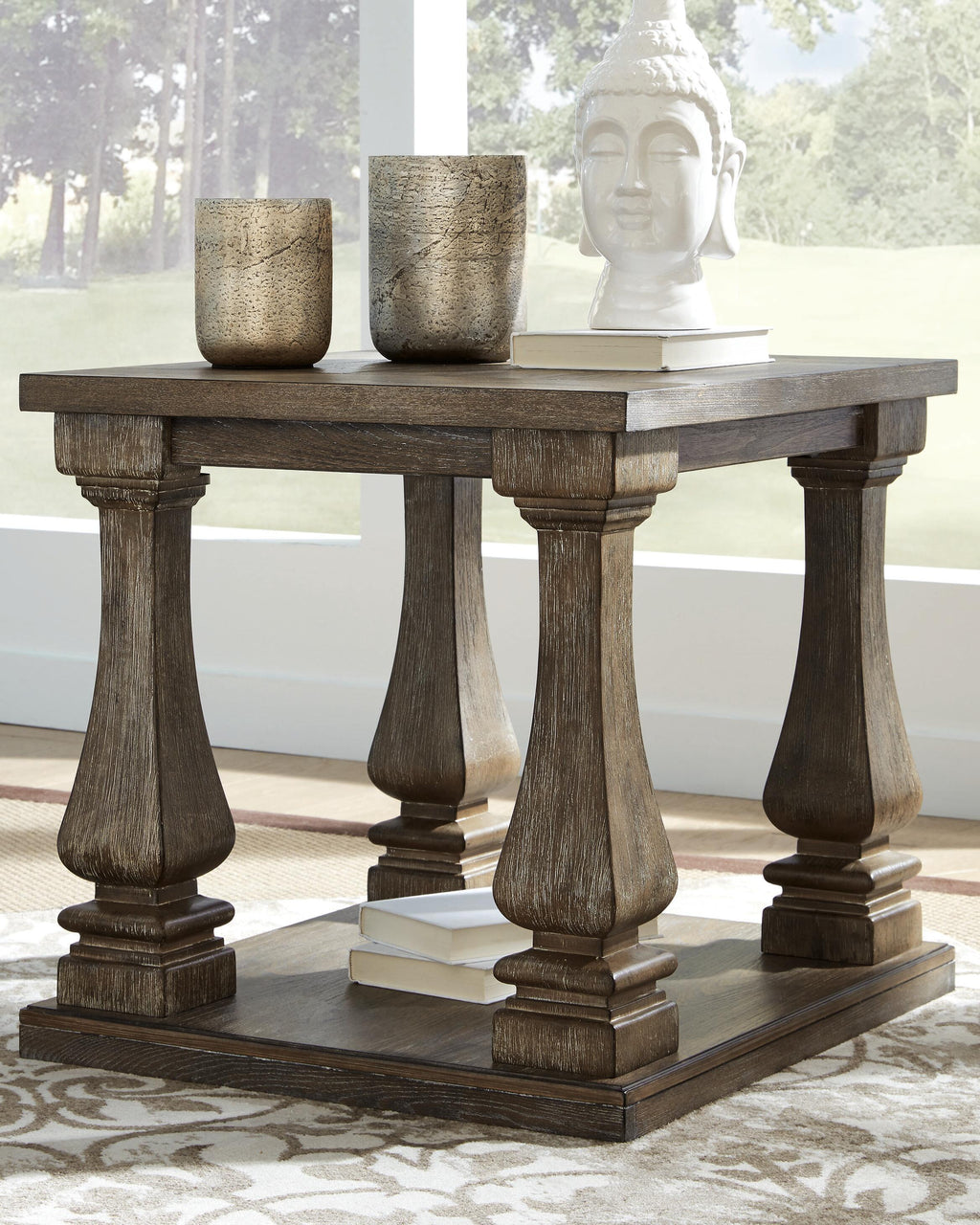 Johnelle End Table in Gray, lifestyle view