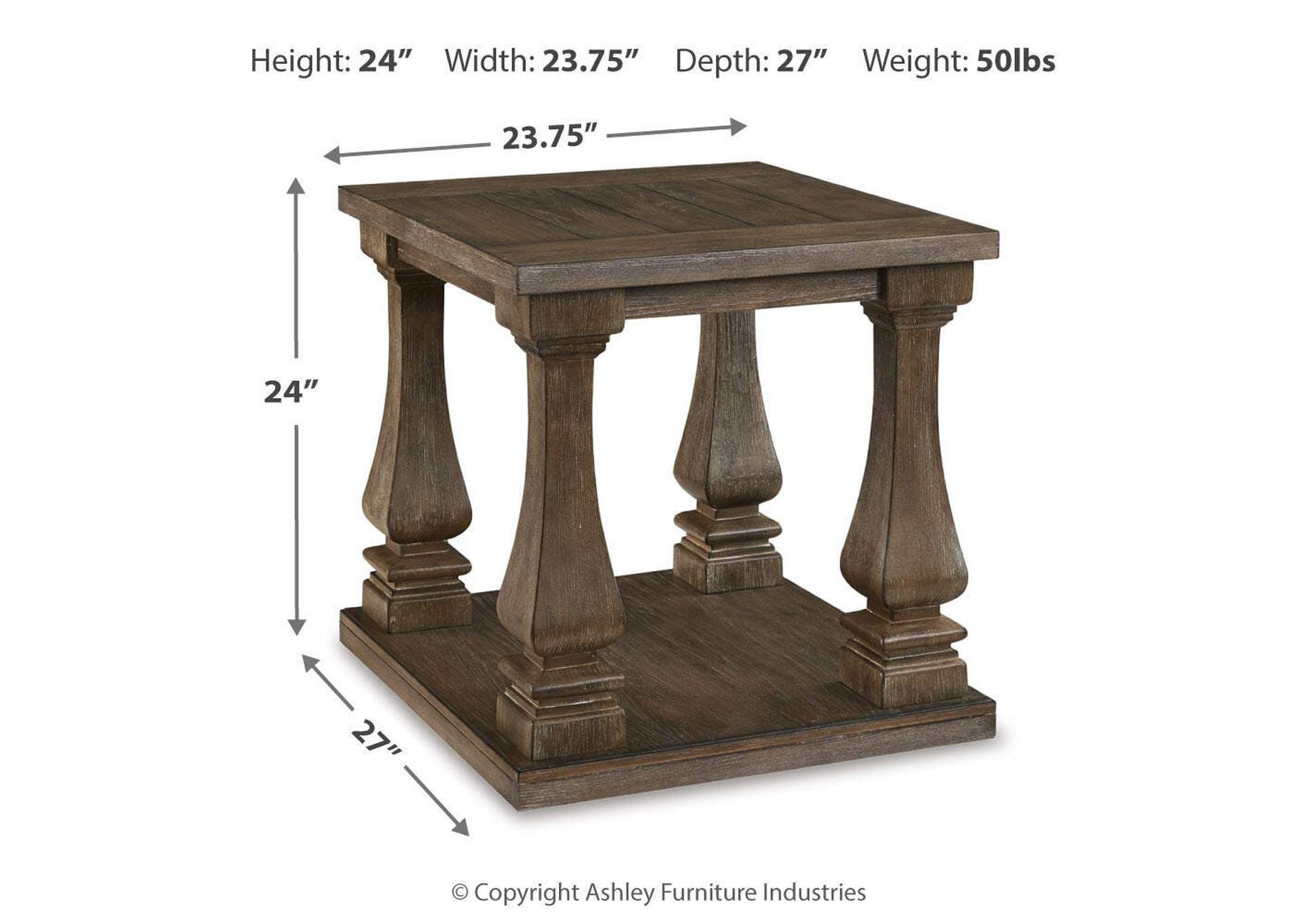 Johnelle Coffee Table with 2 End Tables dimensions