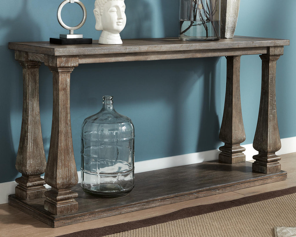 Johnelle Sofa Table in Gray, lifestyle view
