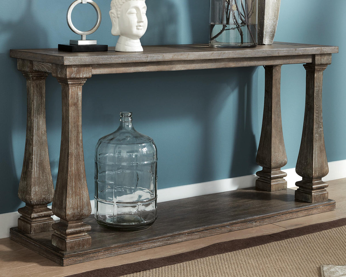 Johnelle Sofa Table in Gray, lifestyle view