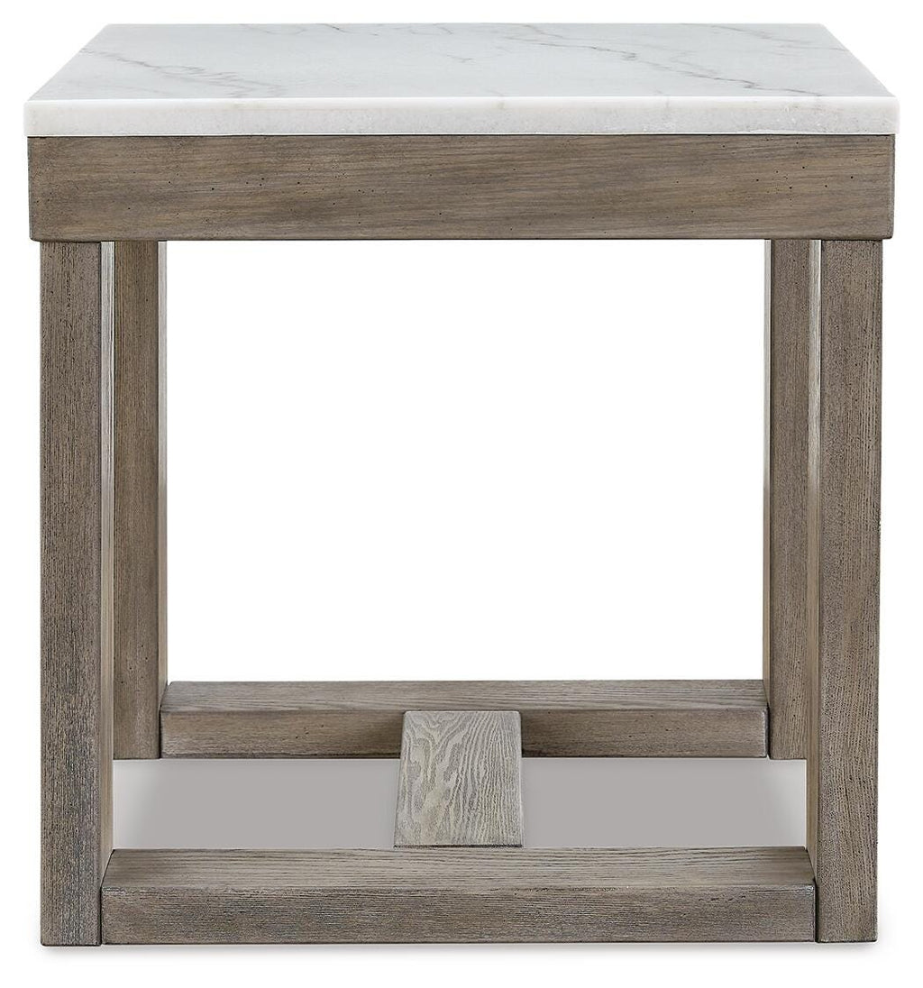Loyaska End Table in Brown/Ivory, side view