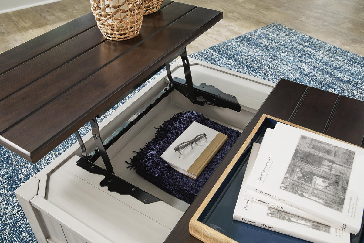 Darborn Lift-Top Coffee Table in Gray/Brown, detail view