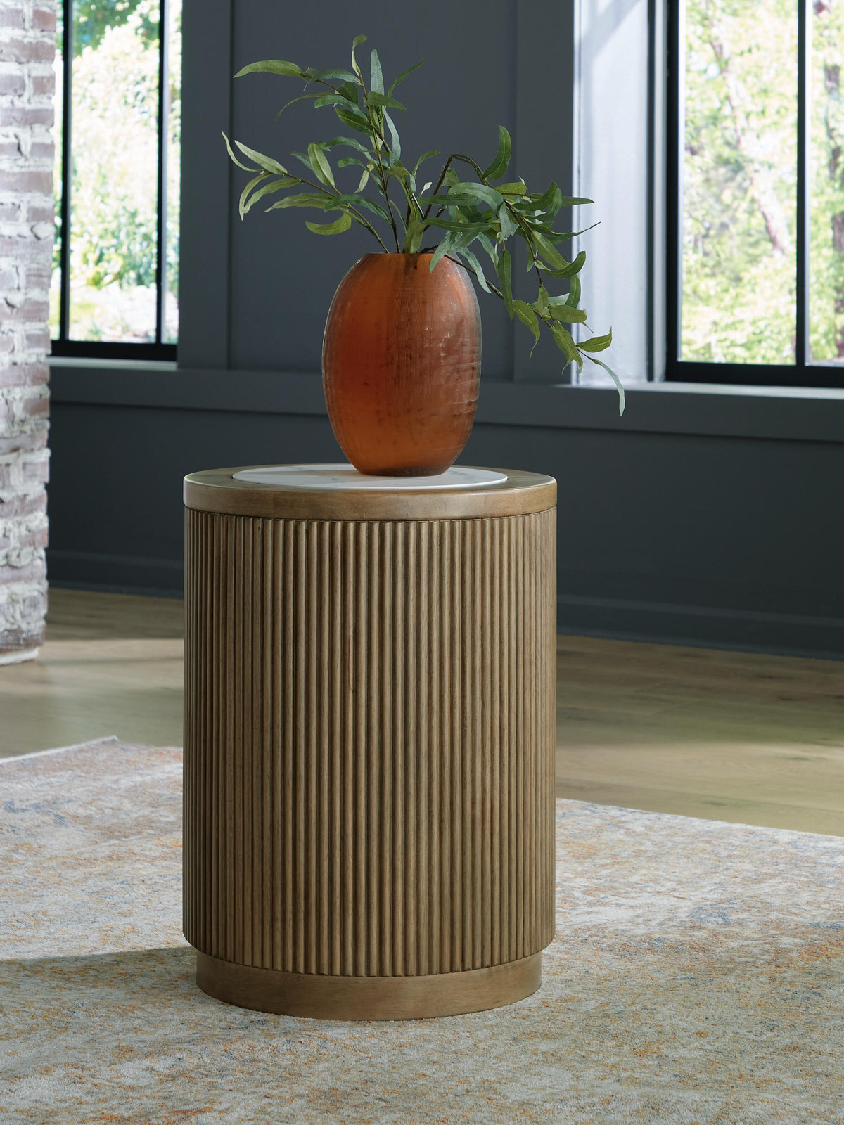 Camdill End Table in Light Brown/White, lifestyle view