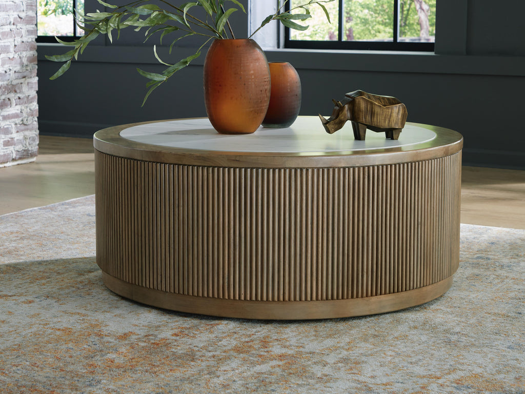 Camdill Coffee Table in Light Brown/White, lifestyle view