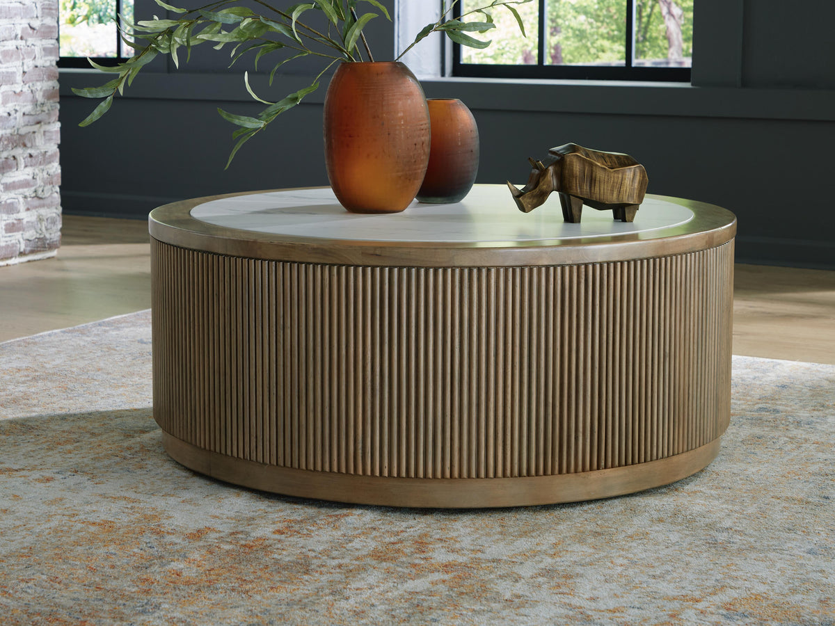 Camdill Coffee Table in Light Brown/White, lifestyle view