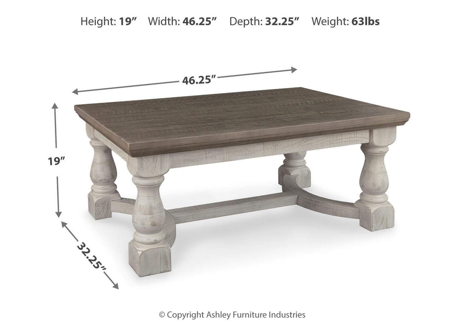 Havalance Coffee Table with 1 End Table dimensions