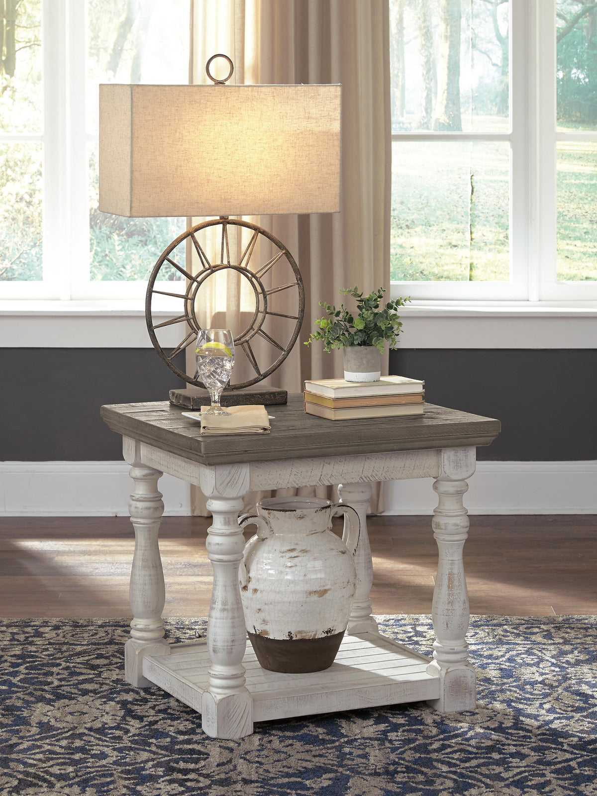 Havalance End Table in Gray/White, lifestyle view