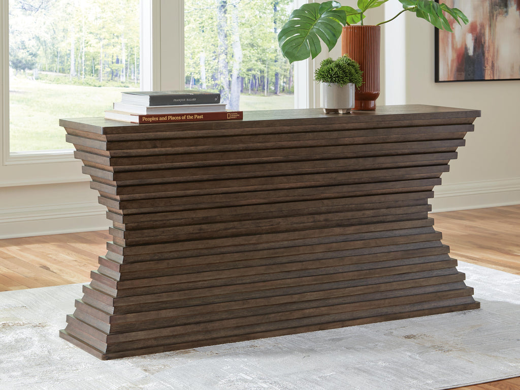 Hannodream Sofa Table in Warm Brown, lifestyle view