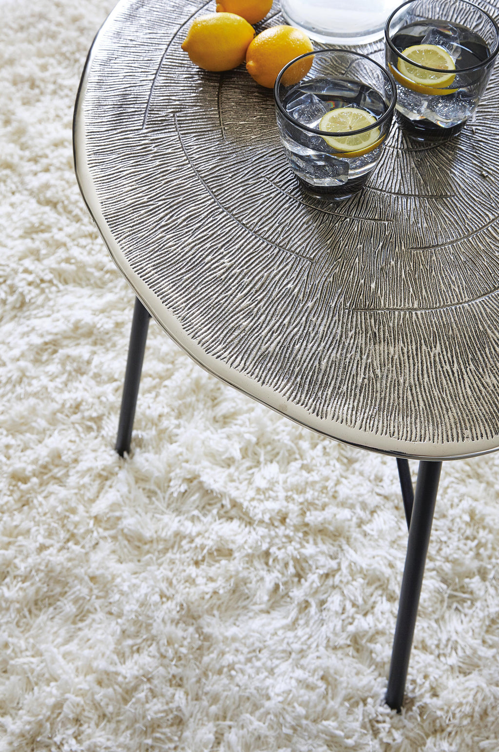 Laverford End Table in Chrome/Black, detail view