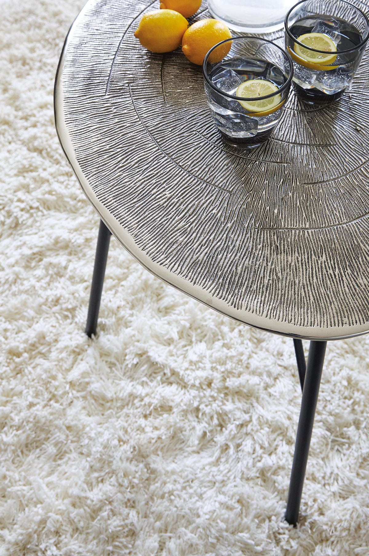 Laverford End Table in Chrome/Black, detail view