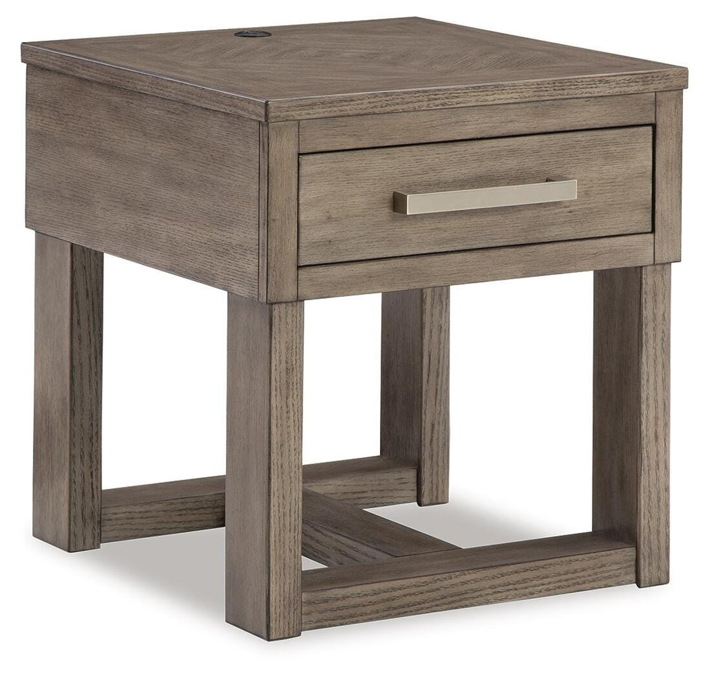 Loyaska End Table in Grayish Brown/White, closed view