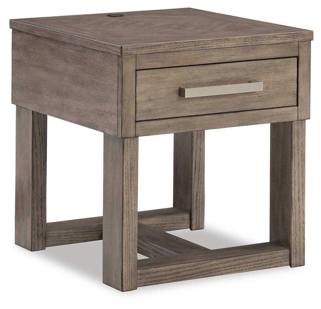 Loyaska End Table in Grayish Brown/White, closed view