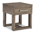 Loyaska End Table in Grayish Brown/White, closed view