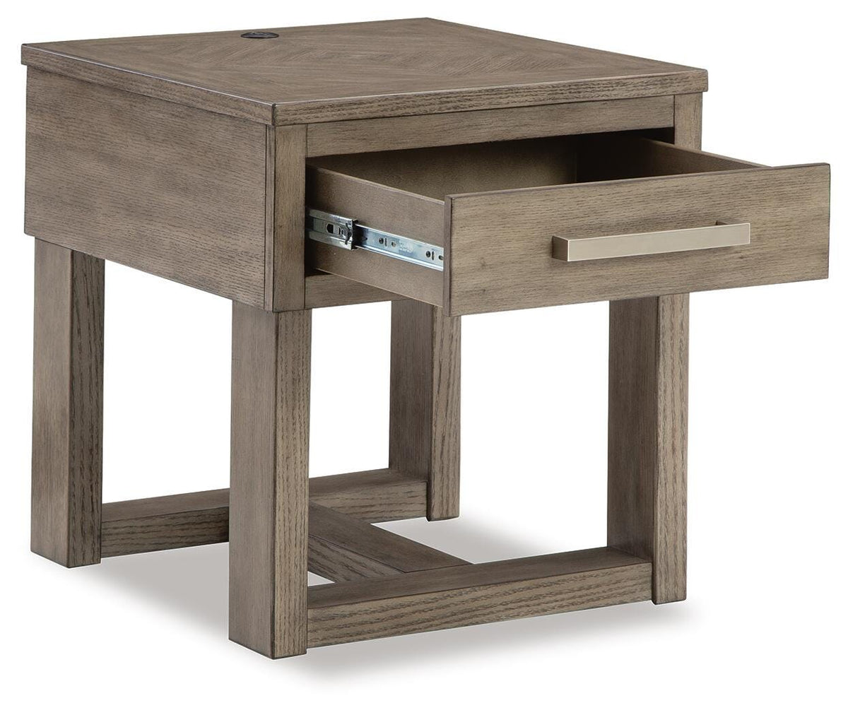 Loyaska End Table in Grayish Brown/White, open view