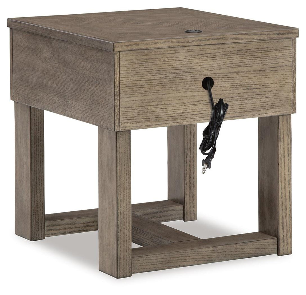 Loyaska End Table in Grayish Brown/White, back view