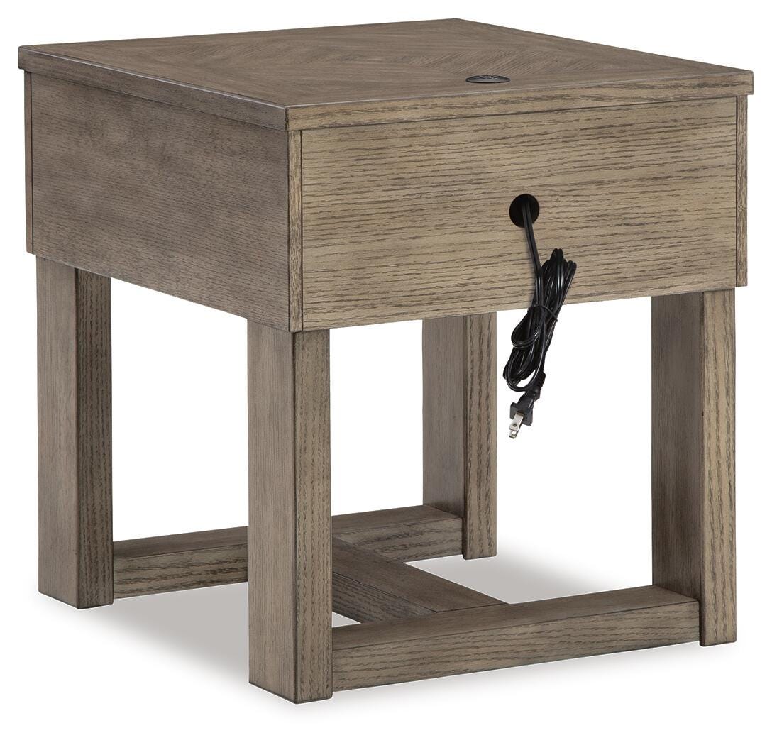 Loyaska End Table in Grayish Brown/White, back view