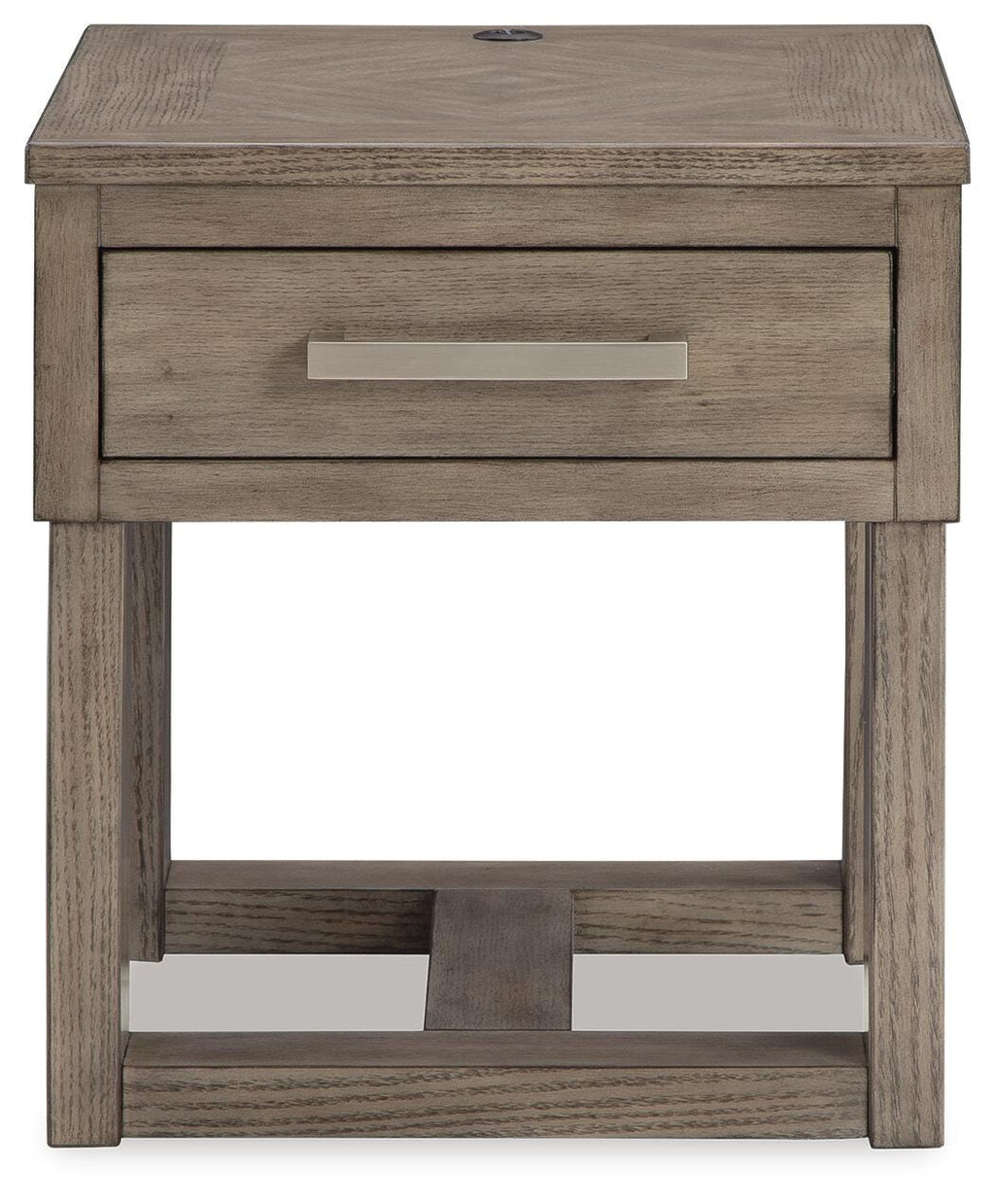 Loyaska End Table in Grayish Brown/White, front view