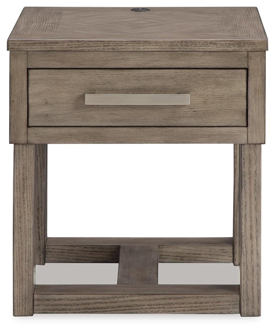 Loyaska End Table in Grayish Brown/White, front view