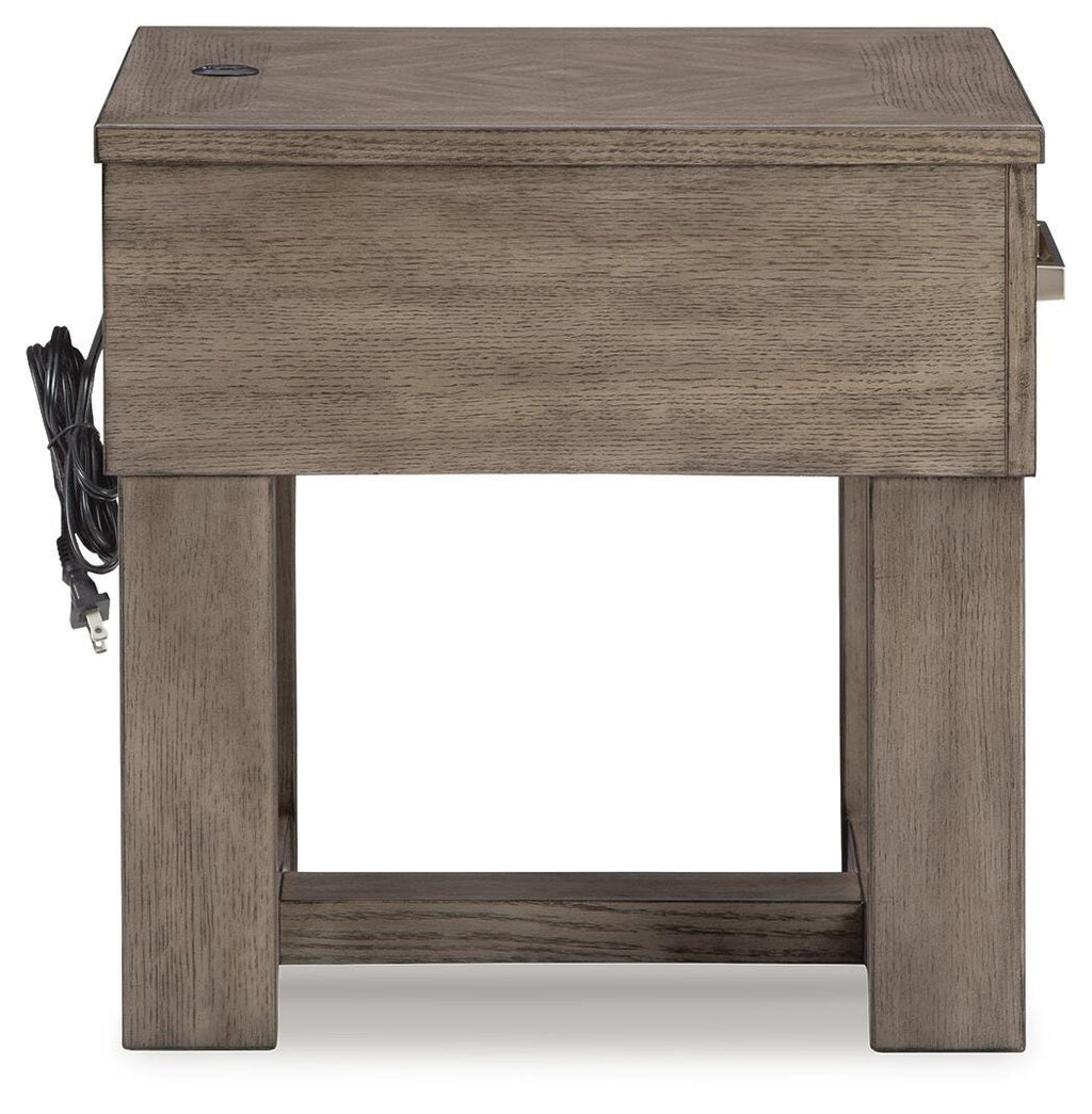 Loyaska End Table in Grayish Brown/White, side view