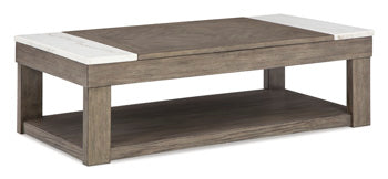 Loyaska Lift-Top Coffee Table in Grayish Brown/White, closed view